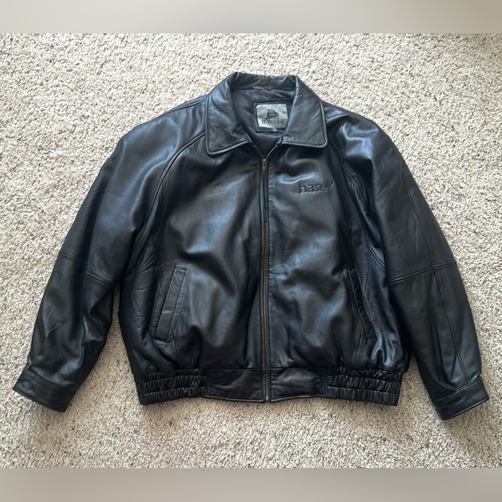Burk’s Bay Genuine Leather Bomber Jacket - XXL - Black- NASE logo